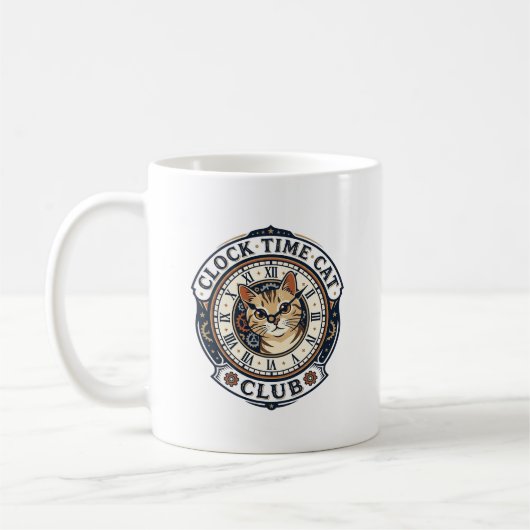 Mug Horloge Temps Chat Chat Graphique Tee Art - Horlog (Gauche)