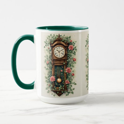 Mug Horloge Vintage Entourée de Roses et de Vignes (Gauche)