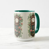 Mug Horloge Vintage Entourée de Roses et de Vignes (Devant droit)