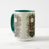 Mug Horloge Vintage Entourée de Roses et de Vignes (Devant gauche)