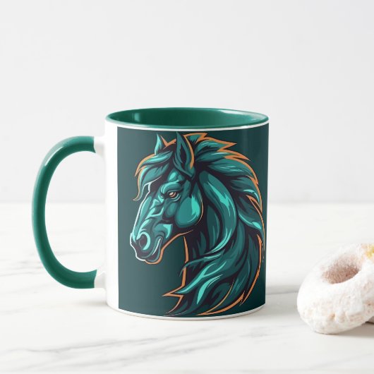 Mug Horse Design, Rustic Farm Animal Artwork Cup (Avec donut)
