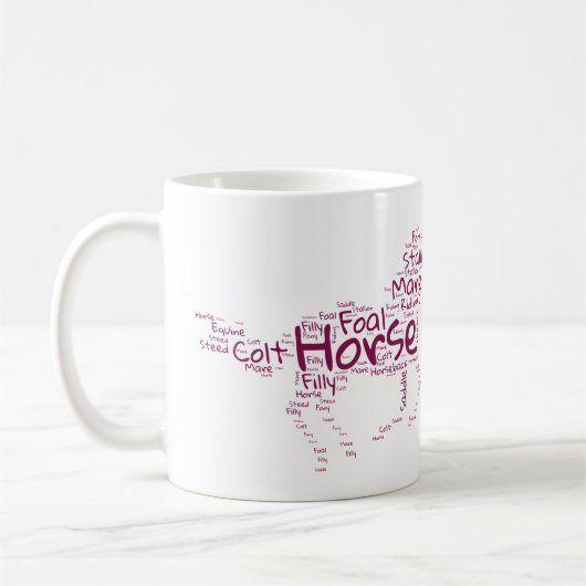 Mug Horse Word Cloud Design unique en Maroon (Gauche)