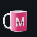 Mug Hot Pink Monogram<br><div class="desc">Personalized Modern Glamorous Magenta Hot Pink Initial Name Monogram Coffee Mug. This stylish mug combines a modern minimalist vibe with a glamorous, personal touch, perfect for any coffee or tea lover. Featuring bold white initials on a vibrant magenta hot pink background and your name in sleek black typography, the luxury...</div>