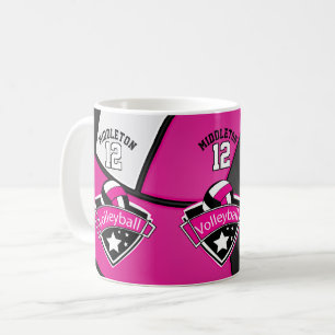 Mug Hot Pink, White and Black Volleball