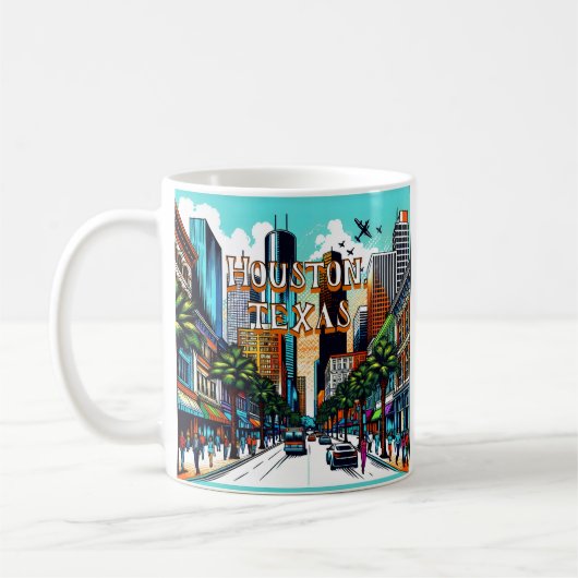 Mug Houston, Texas Downtown City View Art Abstrait (Gauche)