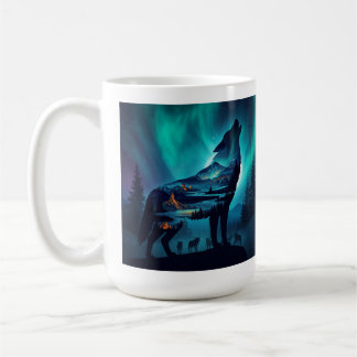 Mug Howling Wolf Silhouette Auror Borealis