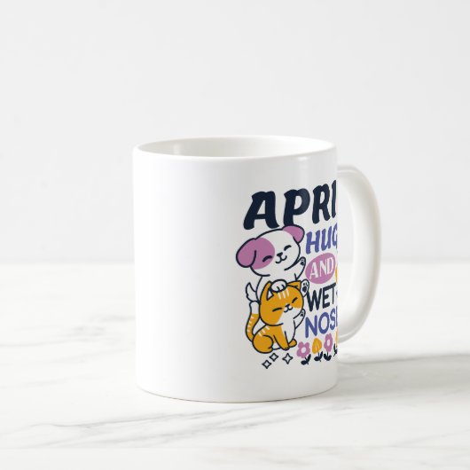 Mug Hugs d'avril et nez mouillé - Cute chien et chat a (Devant droit)