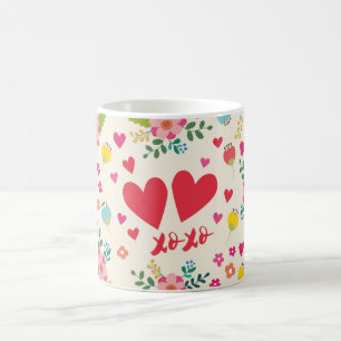 Mug Hugs et baisers - Fleurs et Coeurs