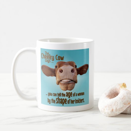 Mug Humour de la vieillesse, Vache Cheeky, Forme Knick (Avec donut)