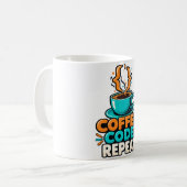 Mug Humour de programmeur : café, code, répétition (Devant gauche)