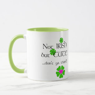 Mug Humour-vert Shamrock irlandais mignon+Coeur rose