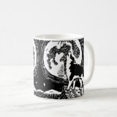 Mug Husky Howling noir et blanc à Night Linocut (Devant droit)