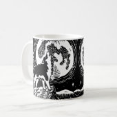 Mug Husky Howling noir et blanc à Night Linocut (Devant gauche)