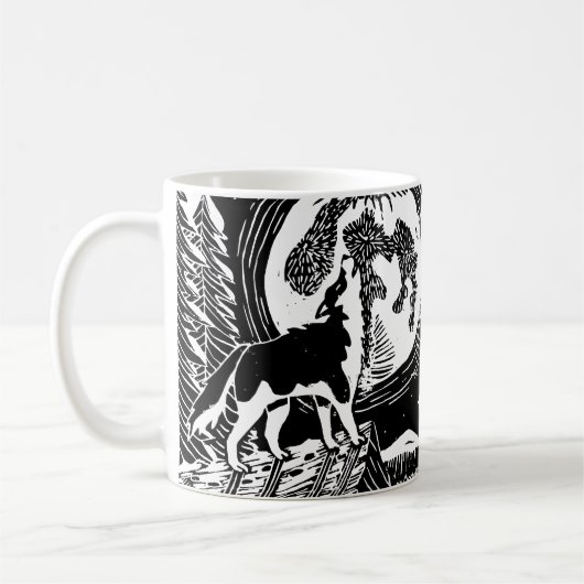 Mug Husky Howling noir et blanc à Night Linocut (Gauche)