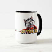 Mug Husky Superhero : Rencontrez le Super Chien !" (Devant droit)