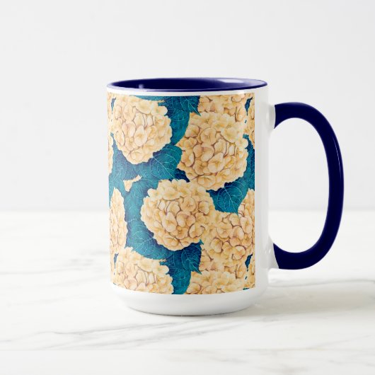 Mug Hydrangea aquarelle motif, jaune et bleu (Droite)