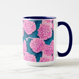 Mug Hydrangea aquarelle motif, rose et bleu