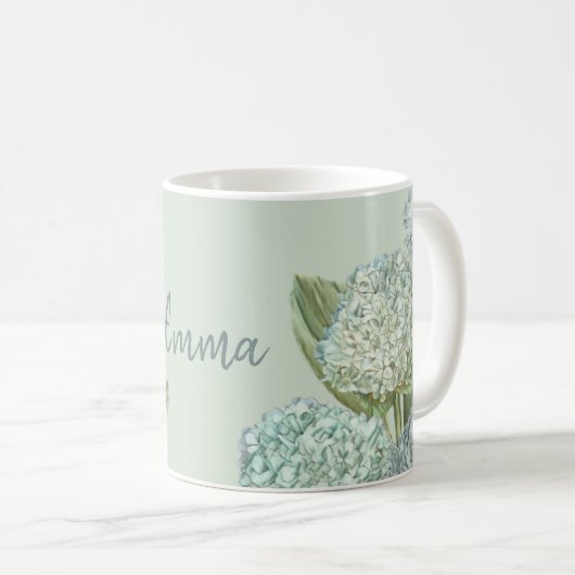 Mug Hydrangea Bleu/Vert Sage (Devant droit)