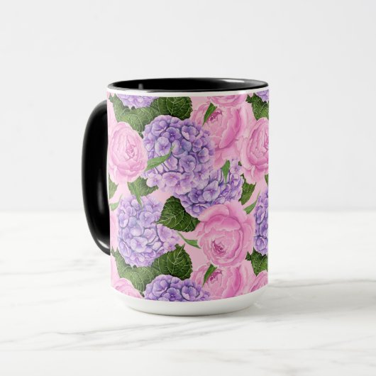 Mug Hydrangea et motif de pivoine (Devant gauche)