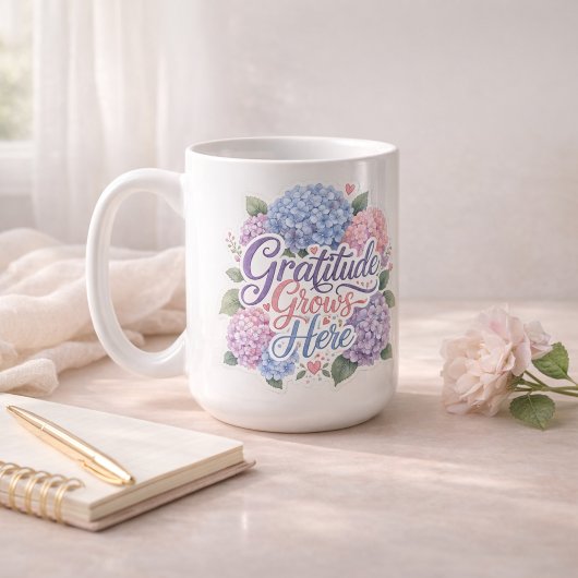 Mug Hydrangea : La gratitude grandit ici