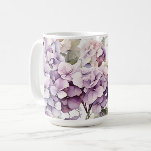 Mug Hydrangeas aquarelle rose violet élégant (Devant gauche)