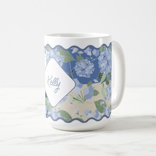 Mug Hydrangeas Girly Patchwork Personnalisé Côtier (Devant droit)