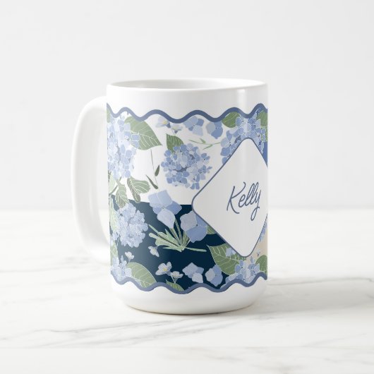 Mug Hydrangeas Girly Patchwork Personnalisé Côtier (Devant gauche)