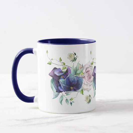 Mug Hydrangée bleue profonde et Roses (Gauche)