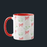 Mug Hydrangée et vaches de grand-millénaires Musique r<br><div class="desc">Fleurs d'hydrangée blanche à manche rouge avec arcs rouges et tasse à rayures vertes. Un cadeau parfait pour l'amant du grand-millénaire !</div>