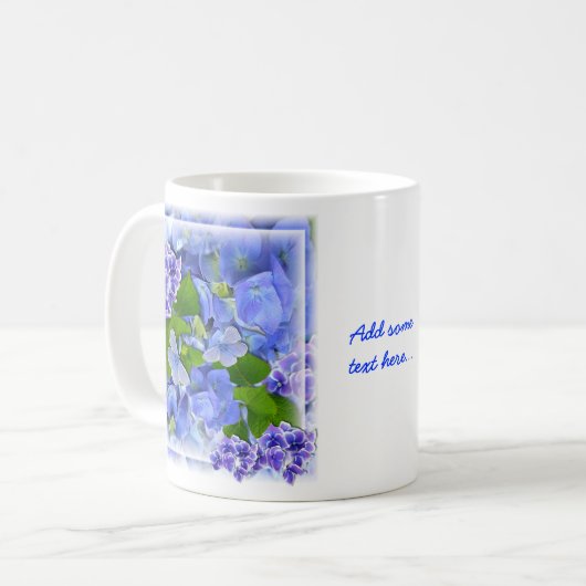 Mug Hydrangées bleues et papillons (Devant gauche)