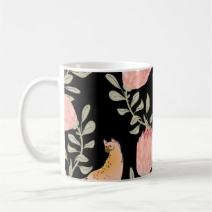 Mug Hyena & Protea : Arrière - plan noir sans couture