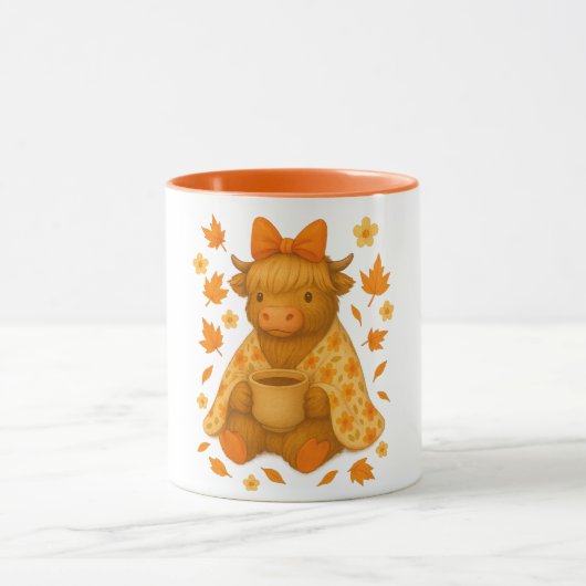 Mug Hyturtle Fall Highland Cow with Maple Leaves Coffe (Centre)