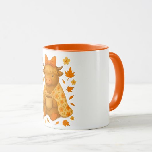 Mug Hyturtle Fall Highland Cow with Maple Leaves Coffe (Devant droit)