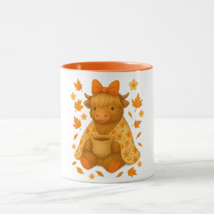 Mug Hyturtle Vache Highland d'automne avec feuilles d'