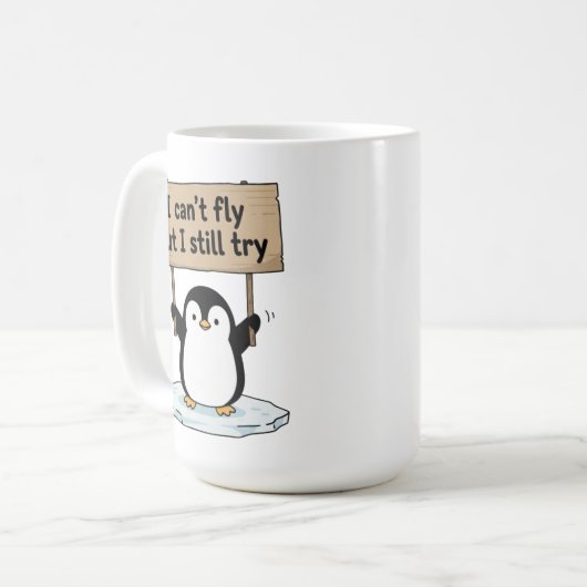 Mug “I can’t fly but I still try” cute penguin (Devant gauche)