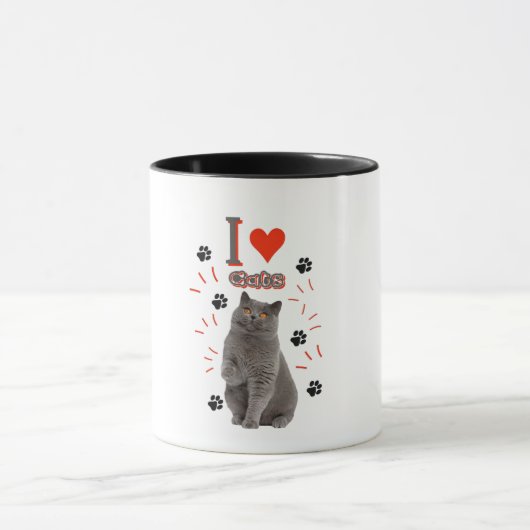 Mug I ❤️ Cats – Cute Cat & Paw Print Design (Centre)