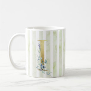 Mug I golden initial avec sur bandes bleues et blanche