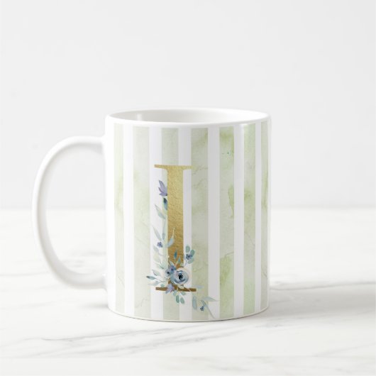 Mug I golden initial avec sur bandes bleues et blanche (Gauche)