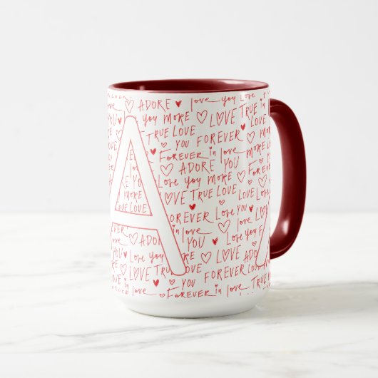 Mug I Love A You — Personalized Initial “A” Romantic D (Devant droit)