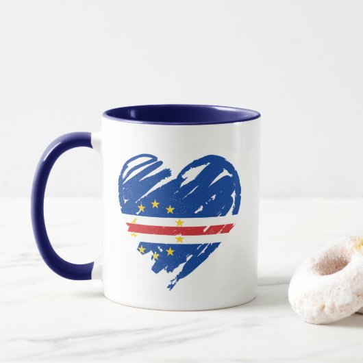 Mug I Love Cabo Verde - Cabo Verdean Drapeau Coeur (Avec donut)