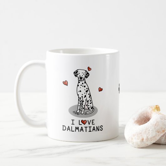 Mug I Love Dalmatians (noir 1) Coeurs mignons (Avec donut)