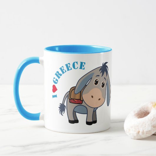 Mug 'I love Greece' mignonne âne (Avec donut)