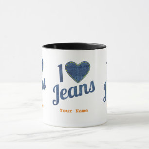 Mug I love jeans vintage fashion design with seam hear