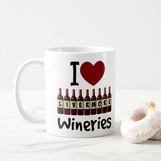 Mug I Love Livermore Wineries Heart and Wine Bottles (Avec donut)