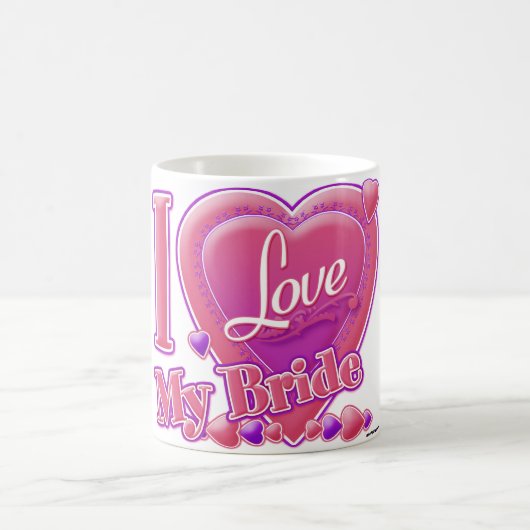 Mug I Love My Bride rose/violet - coeur (Centre)