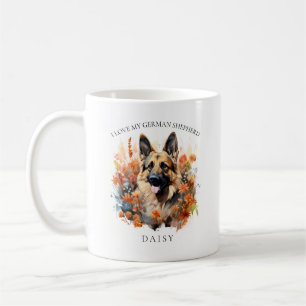 Mug I Love My German Shepherd Floral Dog Portrait
