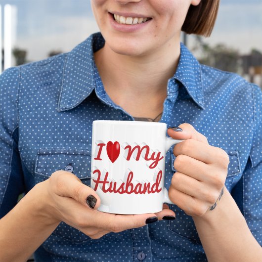 Mug I Love My Husband texte rouge mignon