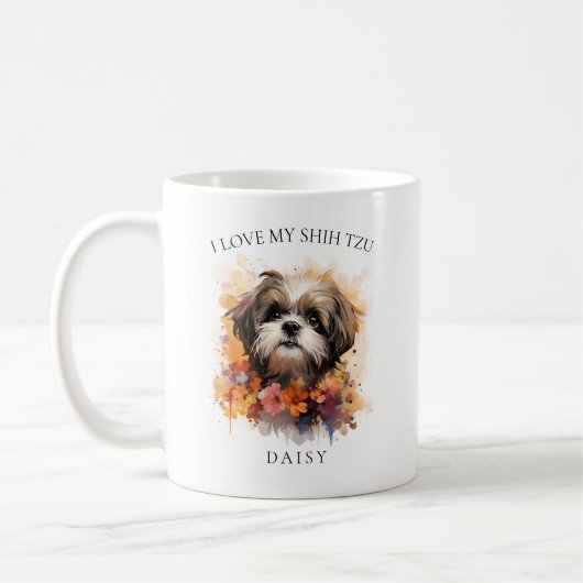 Mug I Love My Shih Tzu Floral Dog Portrait (Gauche)
