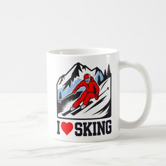 Mug I Love Skiing Retro Skier Mountain Graphic (Droite)