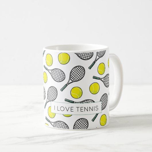 Mug I LOVE TENNIS Balls Racquets Chic Sports Fun (Devant droit)